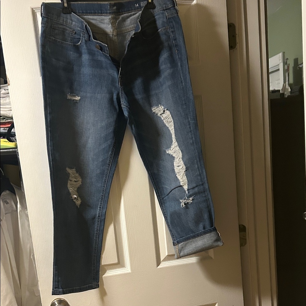 a.n.a Blue Distressed Ankle Jeans